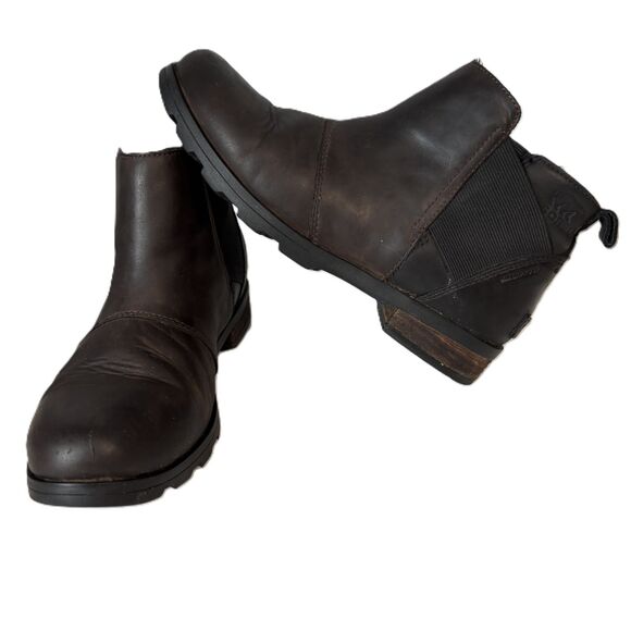 Sorel Women Emelie Lug Sole Chelsea Booties Boots Chunky Dark Brown Size 8 - Picture 1 of 9
